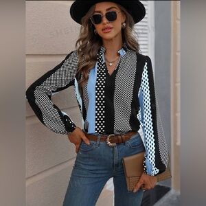 Polka Dot Lantern Sleeve Blouse NWT
